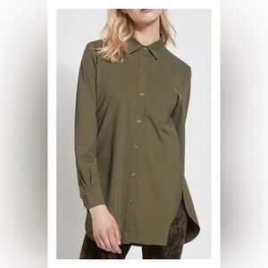 Lysse Schiffer Dark Green 4-Way Wrinkle-Resistant Long Sleeve Button Down Top M